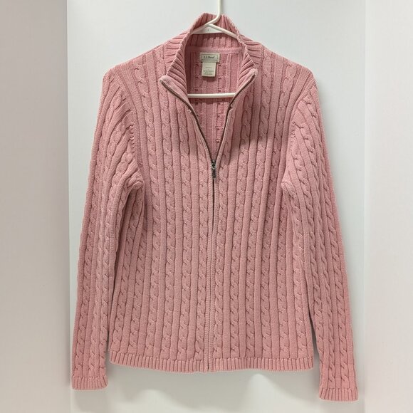 L.L. Bean Cable Knit Full Zip Cardigan Sweater in Pink - Picture 4 of 8